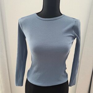 Zara Kids Light Blue Ribbed Long Sleeve Tee